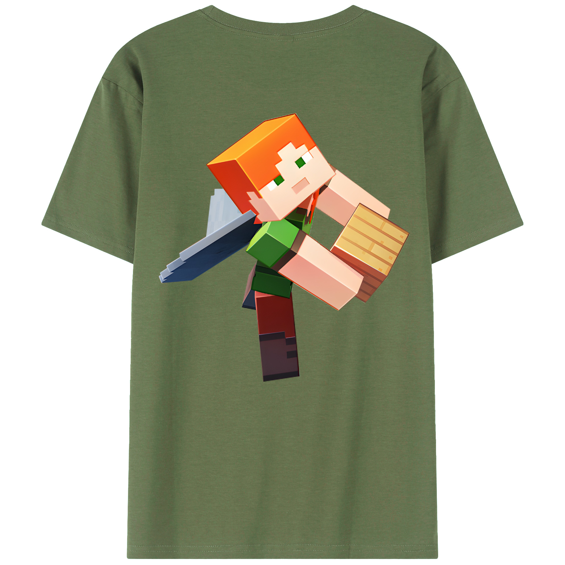 （画像用） マインクラフト ブロックの世界 Minecraft MC Block world 綿100％ メンズ半袖Tシャツ（バックプリント） 通気性